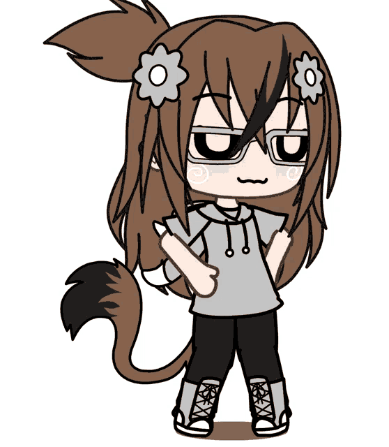 a drawing of a girl with a flower in her hair and a tail