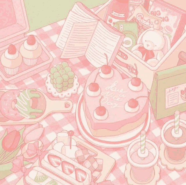 a pink cake that says have a nice day is on a table