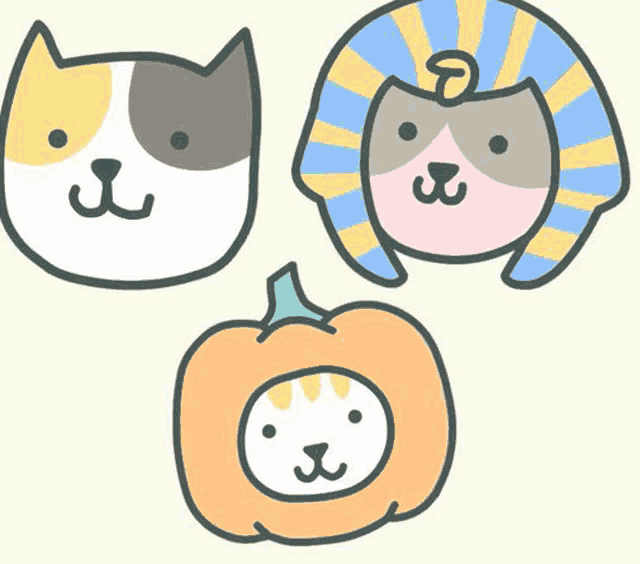 a cat , a pharaoh , and a pumpkin with a cat face in it .