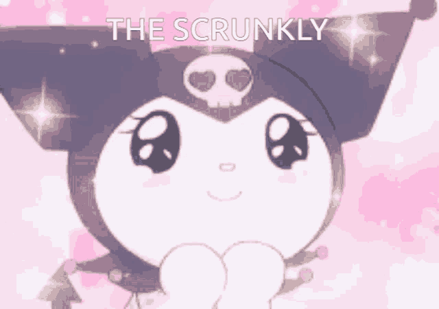 a cartoon character with a skull on its head and the words `` the scrunkly '' written above it .