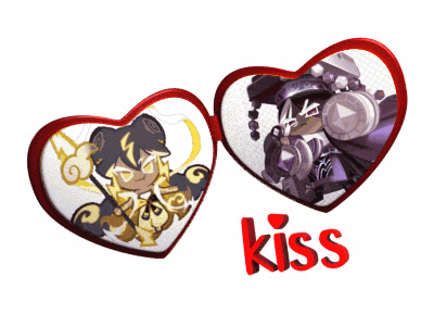 a couple of hearts with the word kiss on the bottom right