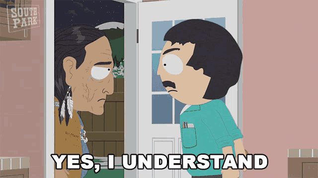 a south park cartoon shows a man talking to an indian