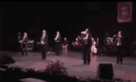 a group of people are dancing on a stage in front of a crowd .