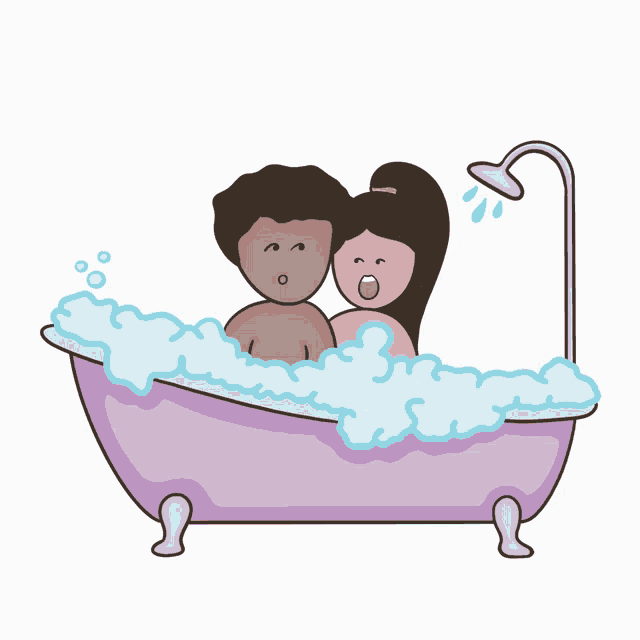 a cartoon of a man and a woman taking a bath