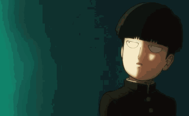 a cartoon of a boy with a shadow on his face and a green background
