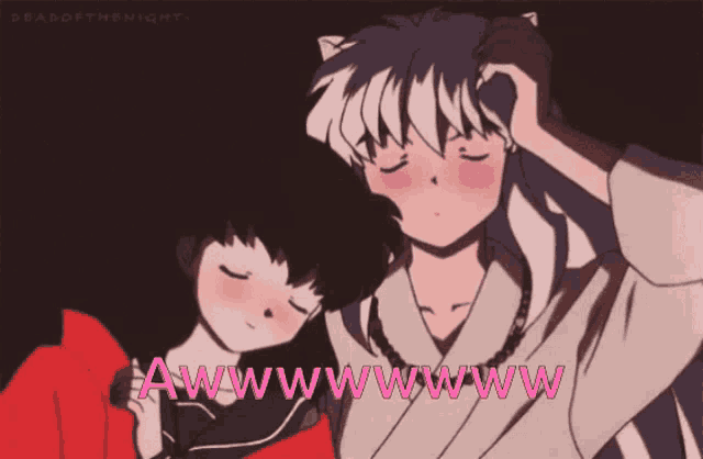 a couple of anime characters with the words awwwwww on the bottom left