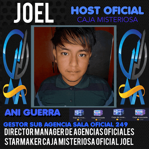 a poster for joel host oficial caja misteriosa starmaker caja misteriosa oficial joel