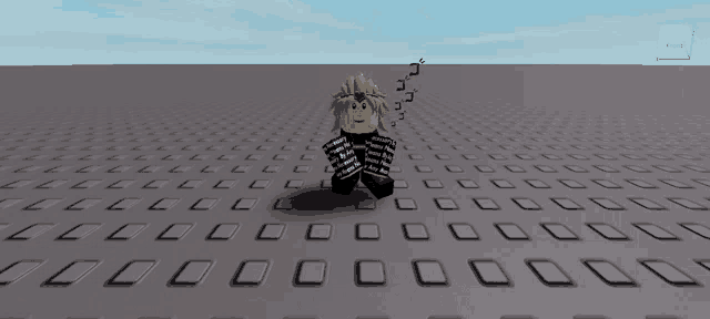 a cartoon character is standing on a gray tile floor with the word supreme on his jacket