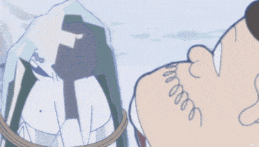 a cartoon drawing of a person standing on a snowy bridge