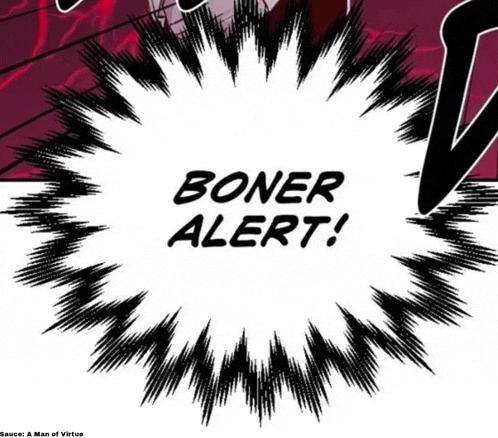 a black and white image with the words boner alert