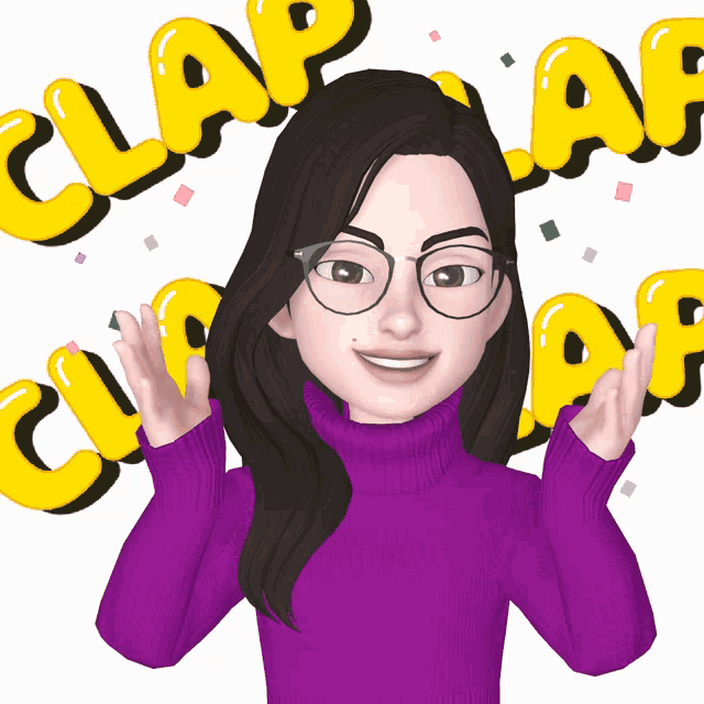 a woman in a purple sweater is surrounded by the words clap clap clap