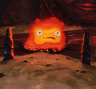 a cartoon character with a surprised look on his face is surrounded by statues