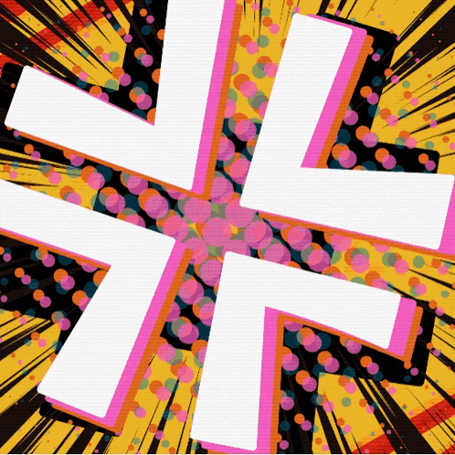 a colorful background with a white arrow in the middle