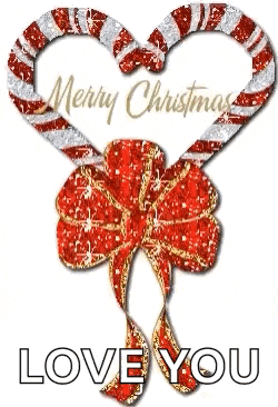 a christmas card with candy canes in the shape of a heart and a bow .