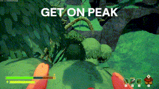 a screenshot of a video game with the words get on peak