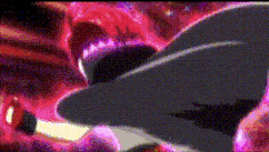 a cartoon character is flying through a pink and purple background .
