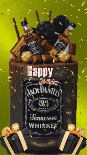 a birthday cake with jack daniel 's tennessee whiskey on top