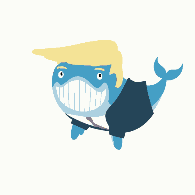 a cartoon drawing of a whale dressed as trump