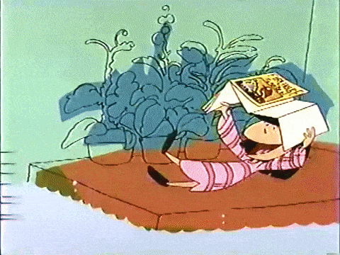 a cartoon of a person reading a book while laying on the floor
