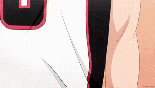 a close up of a person 's arm with a black and red stripe on it .