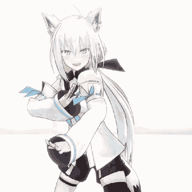 a cartoon character with white hair and a blue scarf around her neck