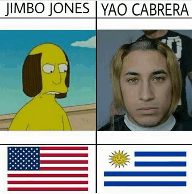 a picture of a cartoon character and a picture of a person with a shaved head .