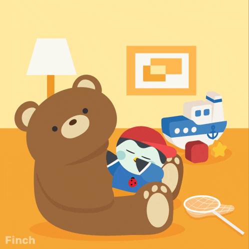 an illustration of a teddy bear holding a stuffed animal and a sign that says need a