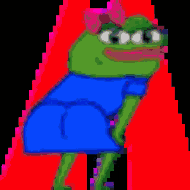 a pixel art of a frog wearing a blue skirt