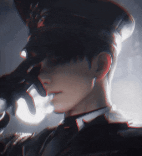 a man in a military uniform is saluting with his hand on his forehead