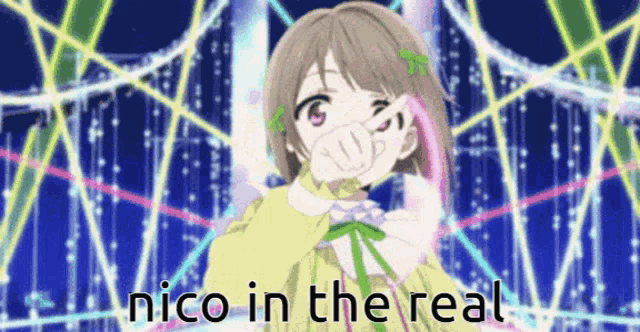 a picture of a girl with the words nico in the real written on it