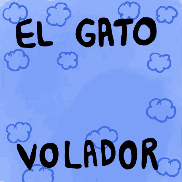 a drawing of a pink cat wearing a red hat with the words el gato volador