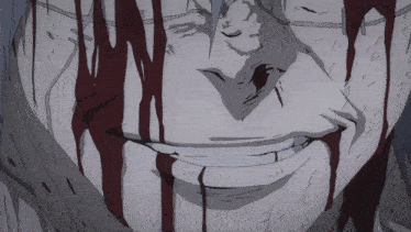 a close up of a man 's face with blood dripping from it