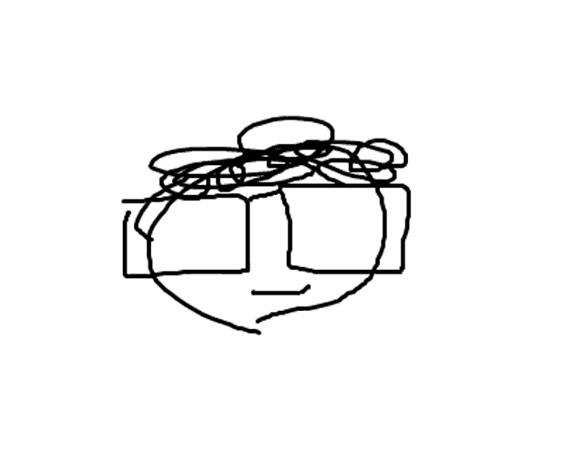 a black and white drawing of a person 's face with a bow on it .