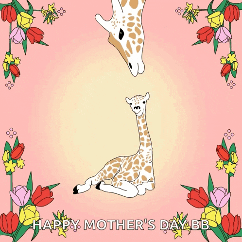 a happy mother 's day greeting card with a giraffe and her baby