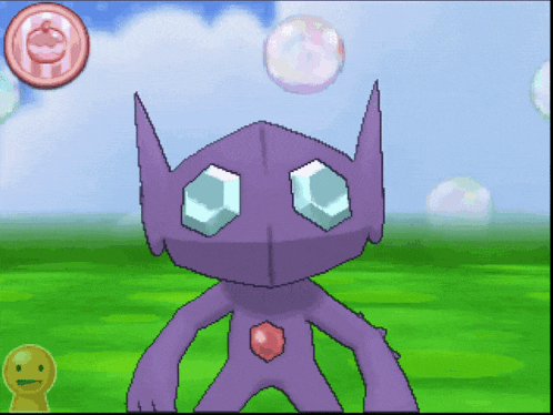 a purple monster in a video game is surrounded by soap bubbles