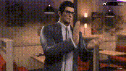 a man in a suit and tie is standing in a diner in a pixelated video game .