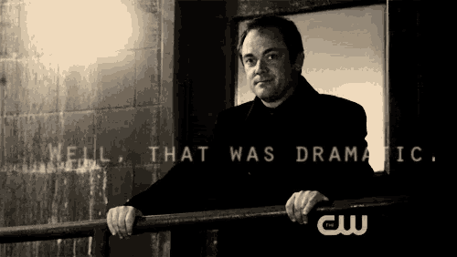 a man leaning on a railing with the words " well that was dramatic " above him