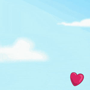 a couple of penguins standing next to each other with hearts coming out of their heads