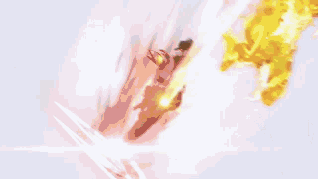 a fireball is flying through the air near a blue object