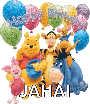 a happy birthday card with winnie the pooh , tigger , piglet , eeyore and other cartoon characters .