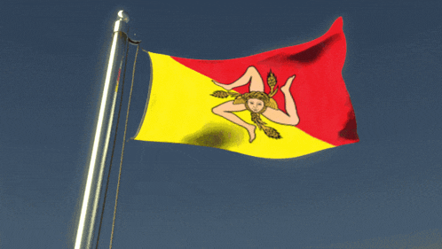 a red and yellow flag with a woman 's head on it