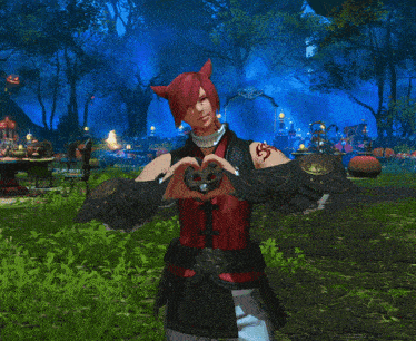 a video game character is surrounded by pink hearts and a blue circle