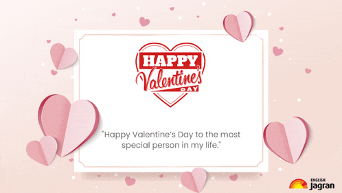 a happy valentine 's day card with paper hearts around it