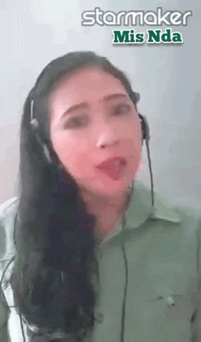 a woman wearing headphones with the words starmaker mis nda written above her