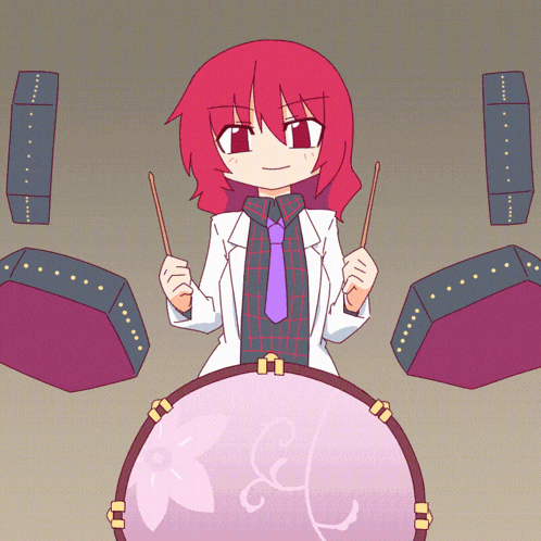 a cartoon of a girl playing a drum with the letter c on it
