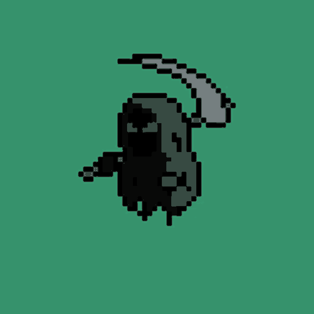 a pixel art drawing of a ghost with a white circle around it on a green background