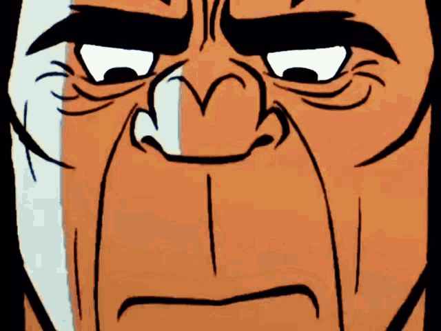 a close up of a cartoon character 's face with a serious expression