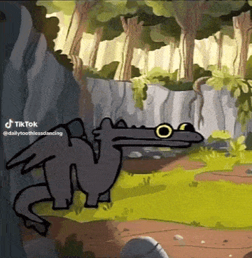 a cartoon of a dragon with a long neck standing in a field .