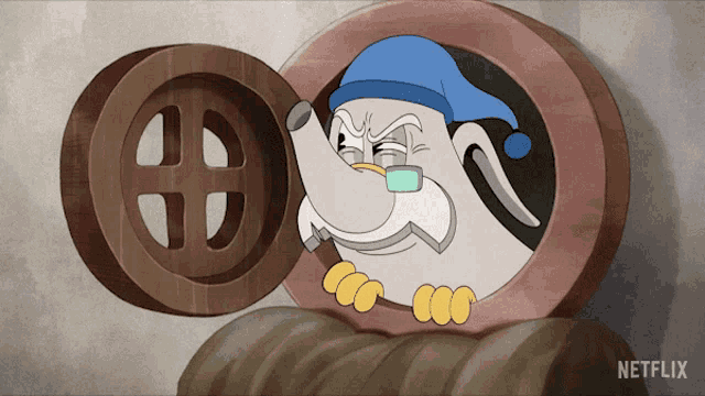 a netflix advertisement features a cartoon character in a wooden box