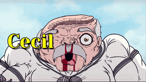 a cartoon character with the name cecil on the bottom